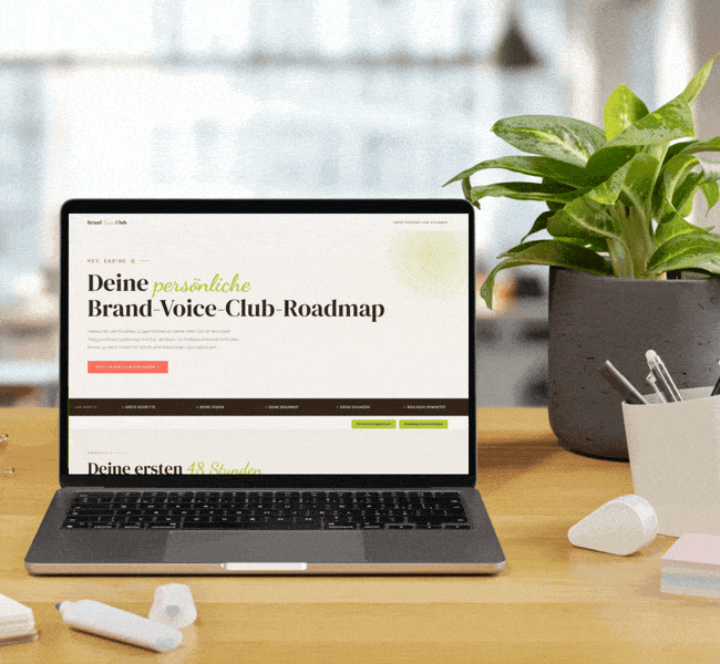 Vorschau der persönlichen Brand Voice Club Roadmap auf einem Laptop-Bildschirm
