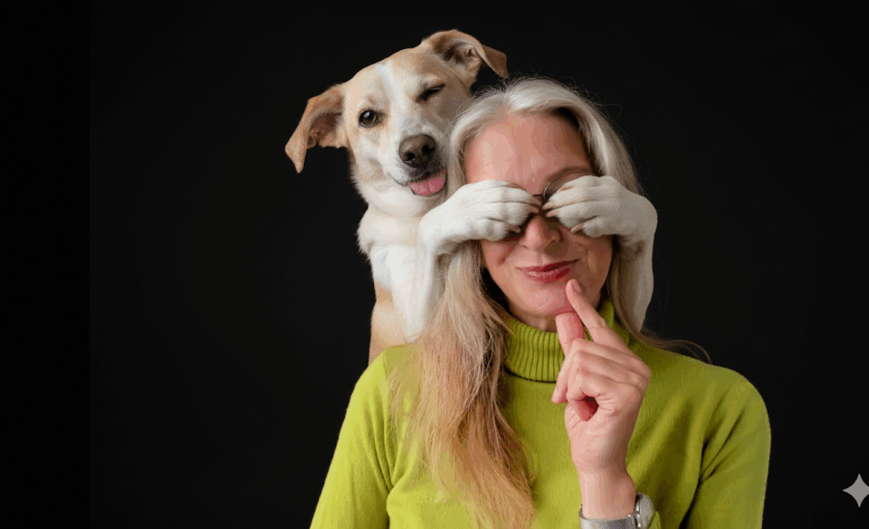 Foto: Sabine mit Hund, Ki-generiert mit Nano Banana von Google Gemini